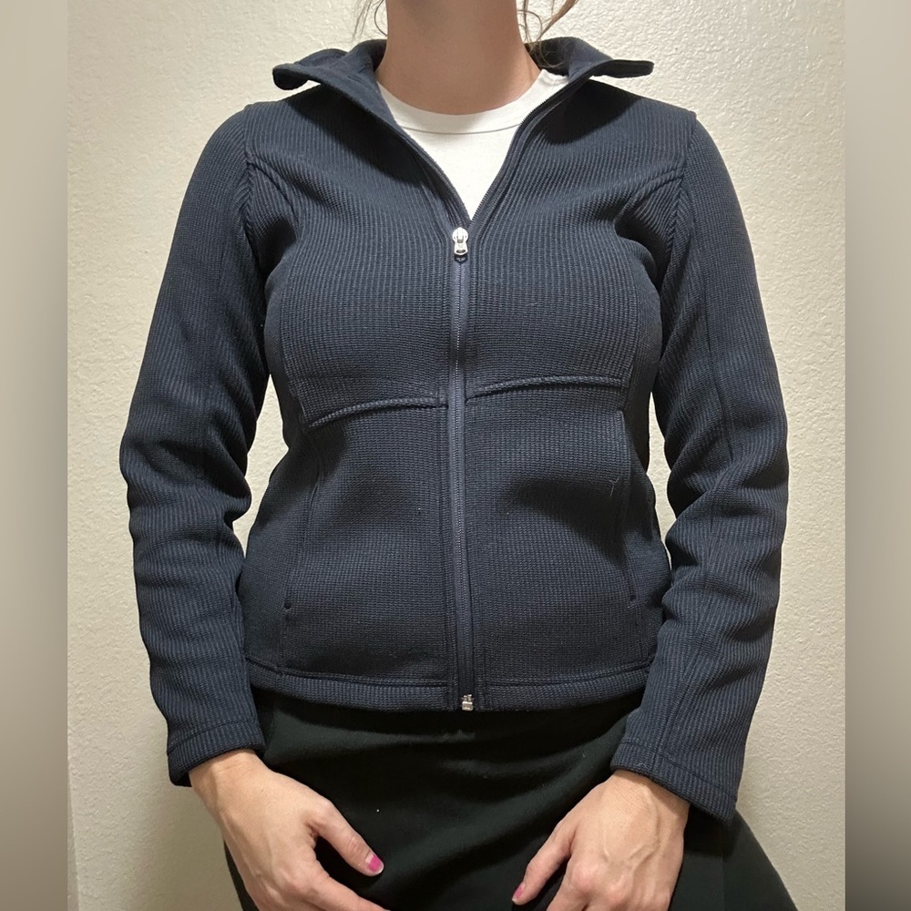 Spyder Navy Blue Full Zip Jacket – Warm Ribbed Fleece Midlayer – Size Medium